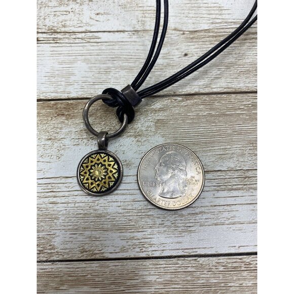 Black Cord 18” Necklace Y2K Style Medallion Mandala Sunburst Pendant Biker - Picture 4 of 8